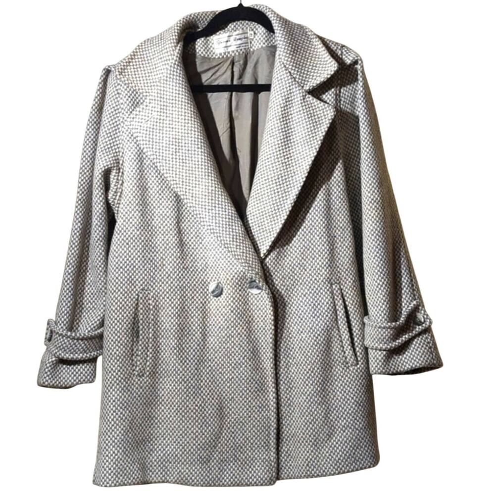 Spencer Douglas Vintage 80s Gray/Cream Tweed Wool Blend Car Coat Womens Sz 12
